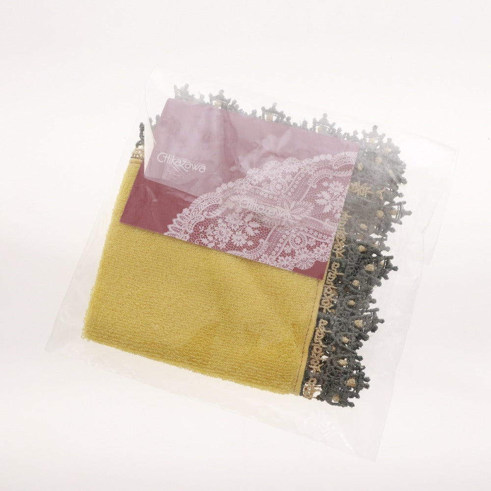 ■ チカザワレース 近沢 ハンカチ タオルハンカチ ミニタオル CHIKAZAWA 横浜 レディース 25×25 イエローベージュ系 未使用