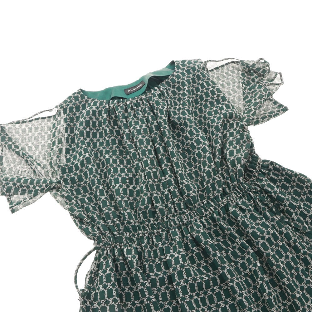 ■ プラティーヌ PLATINE ロングワンピース 半袖 トップス ボトムス 日本製 銀座マギー 総柄 ウエストコード レディース ダークグリーン