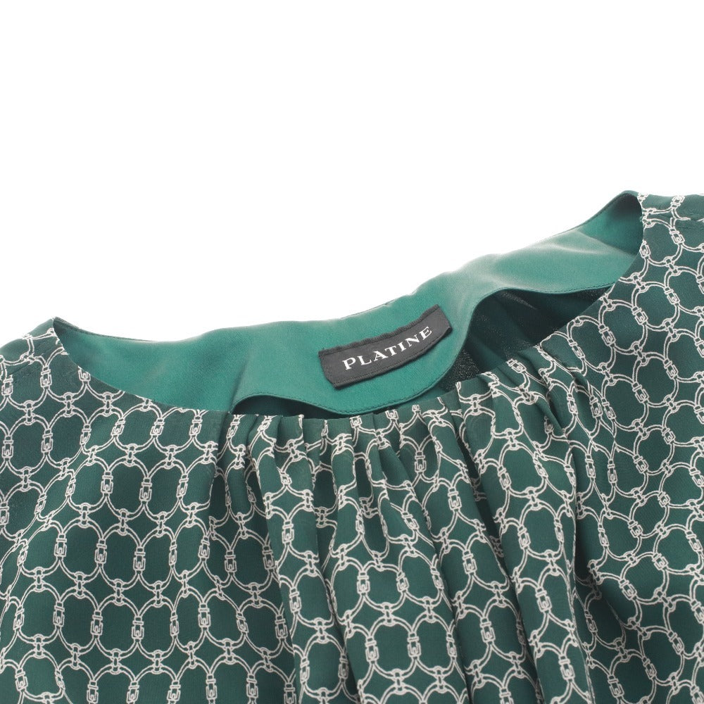 ■ プラティーヌ PLATINE ロングワンピース 半袖 トップス ボトムス 日本製 銀座マギー 総柄 ウエストコード レディース ダークグリーン