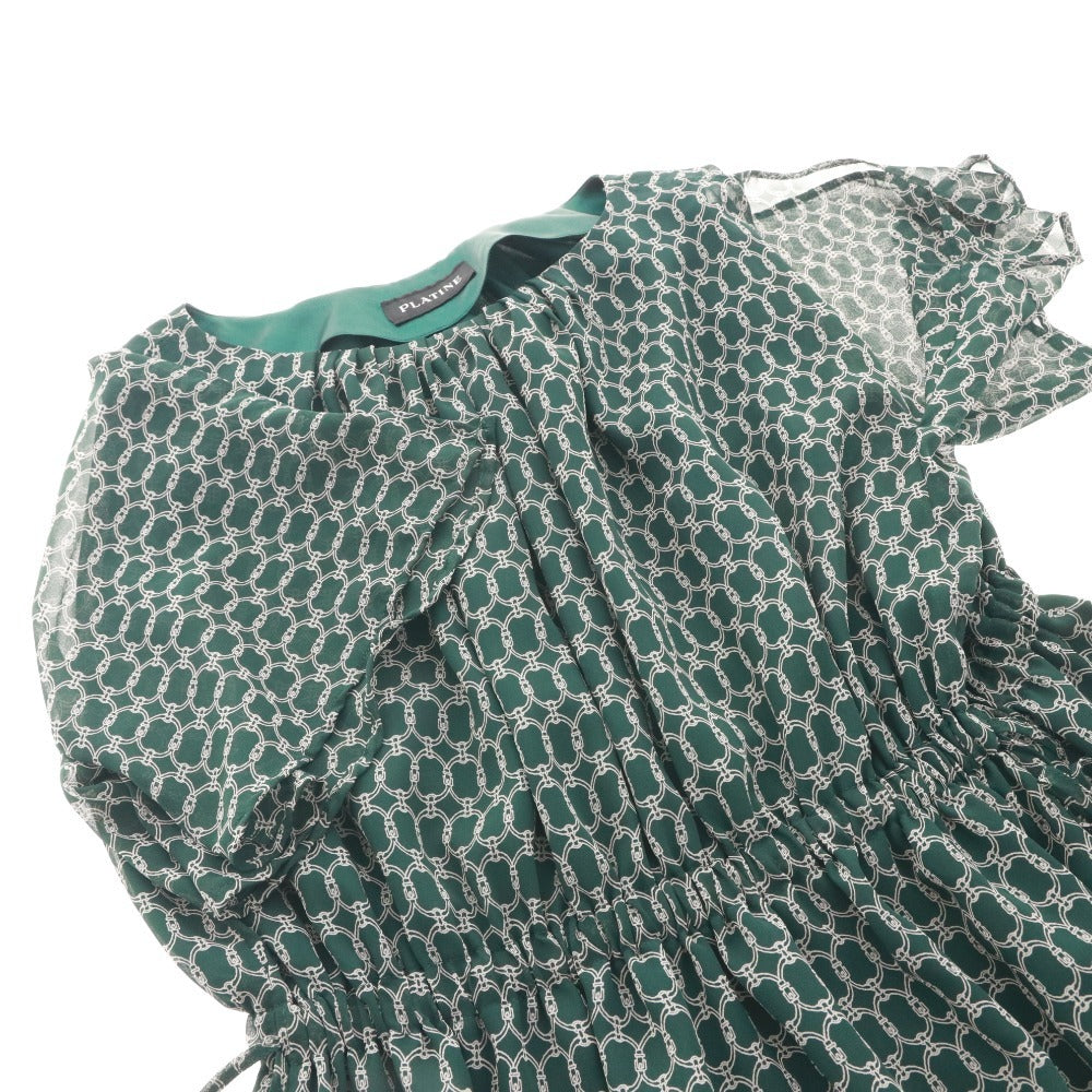 ■ プラティーヌ PLATINE ロングワンピース 半袖 トップス ボトムス 日本製 銀座マギー 総柄 ウエストコード レディース ダークグリーン