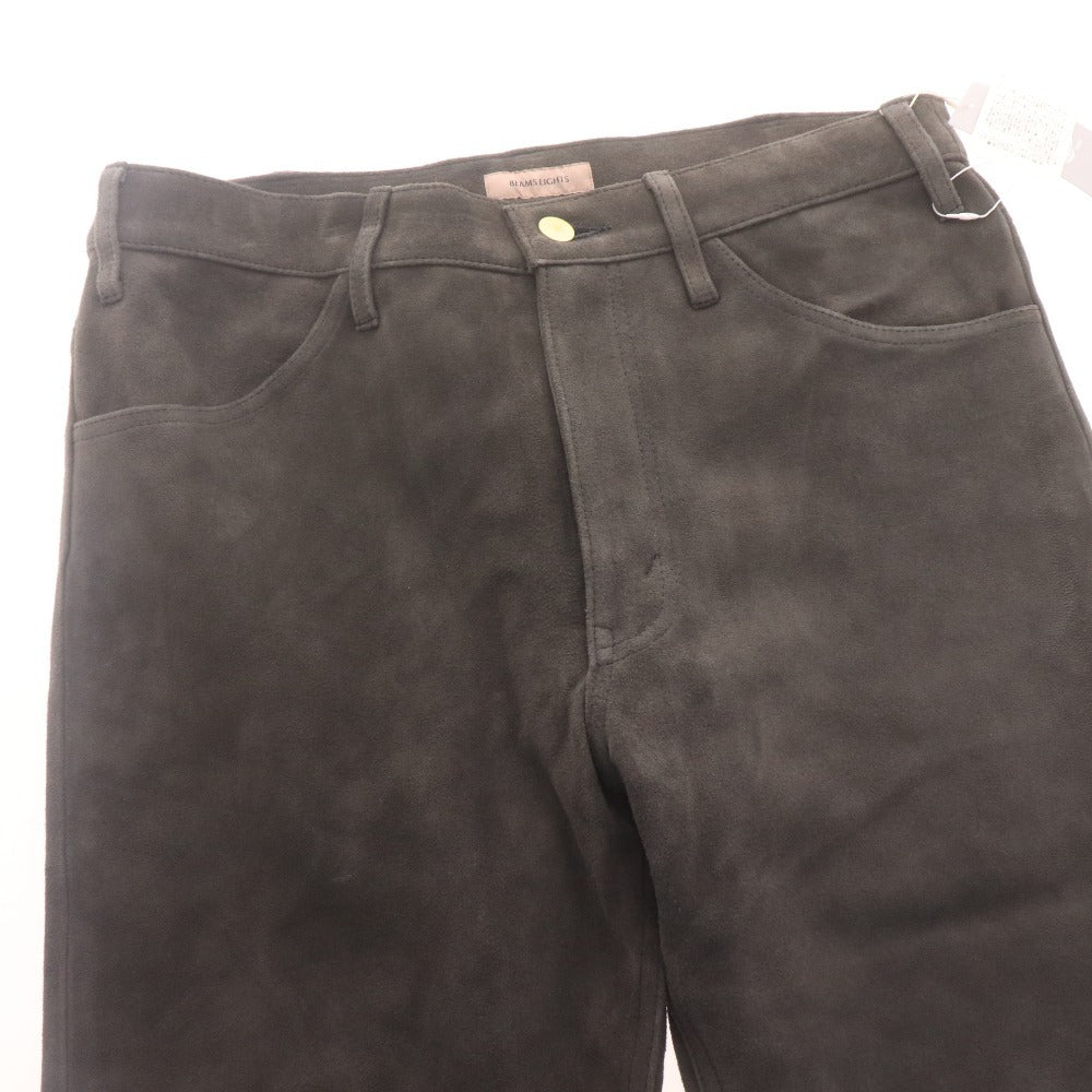 ■ ビームス ライツ レザーパンツ H2309 ボトムス ゴートレザー やぎ革 ストレート メンズ L グレー タグ付き 未使用