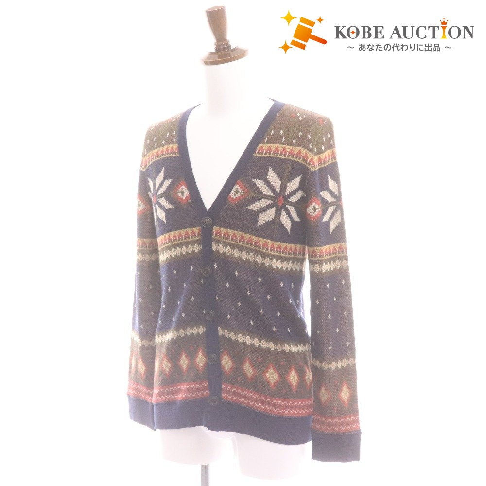 ■ glamb グラム カーディガン 長袖 トップス アウター ニット Vネック ノルディック柄 日本製 メンズ 2 マルチカラー ネイビー ブラウン
