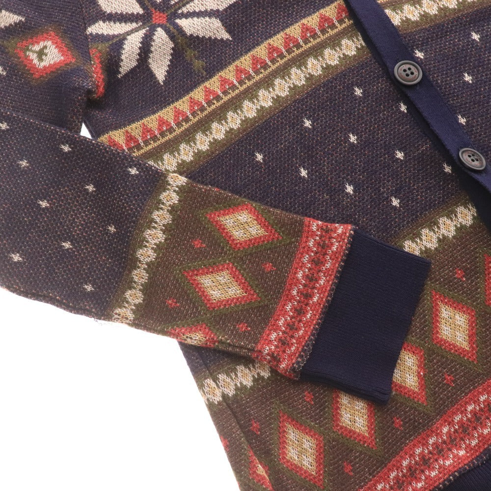 ■ glamb グラム カーディガン 長袖 トップス アウター ニット Vネック ノルディック柄 日本製 メンズ 2 マルチカラー ネイビー ブラウン