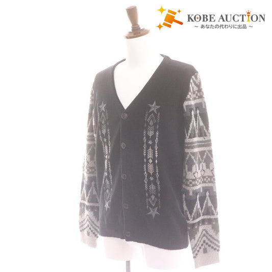 ■ glamb グラム カーディガン 長袖 トップス アウター ニット Vネック ノルディック柄 メンズ 2 黒 グレー系