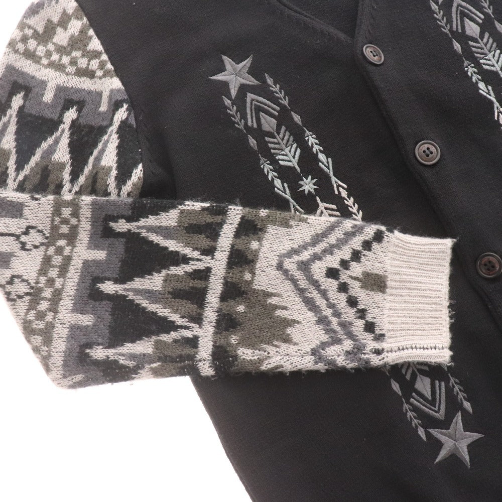 ■ glamb グラム カーディガン 長袖 トップス アウター ニット Vネック ノルディック柄 メンズ 2 黒 グレー系