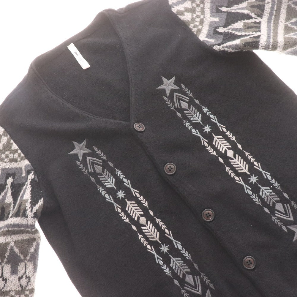 ■ glamb グラム カーディガン 長袖 トップス アウター ニット Vネック ノルディック柄 メンズ 2 黒 グレー系