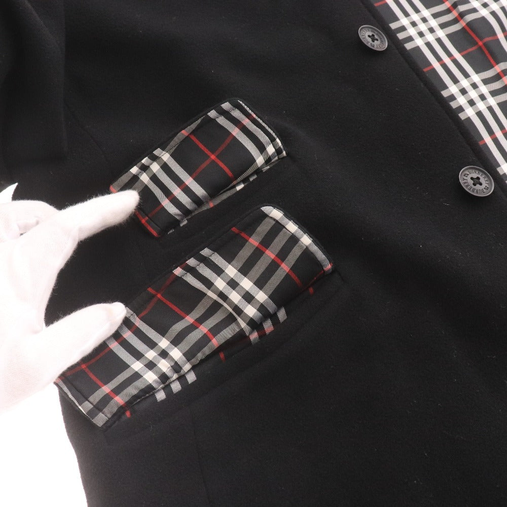 ■ バーバリーブラックレーベル チェスターコート BMC50 長袖 ジャケット アウター 襟ボタン カシミヤ混 ノバチェック 日本製 メンズ M 黒