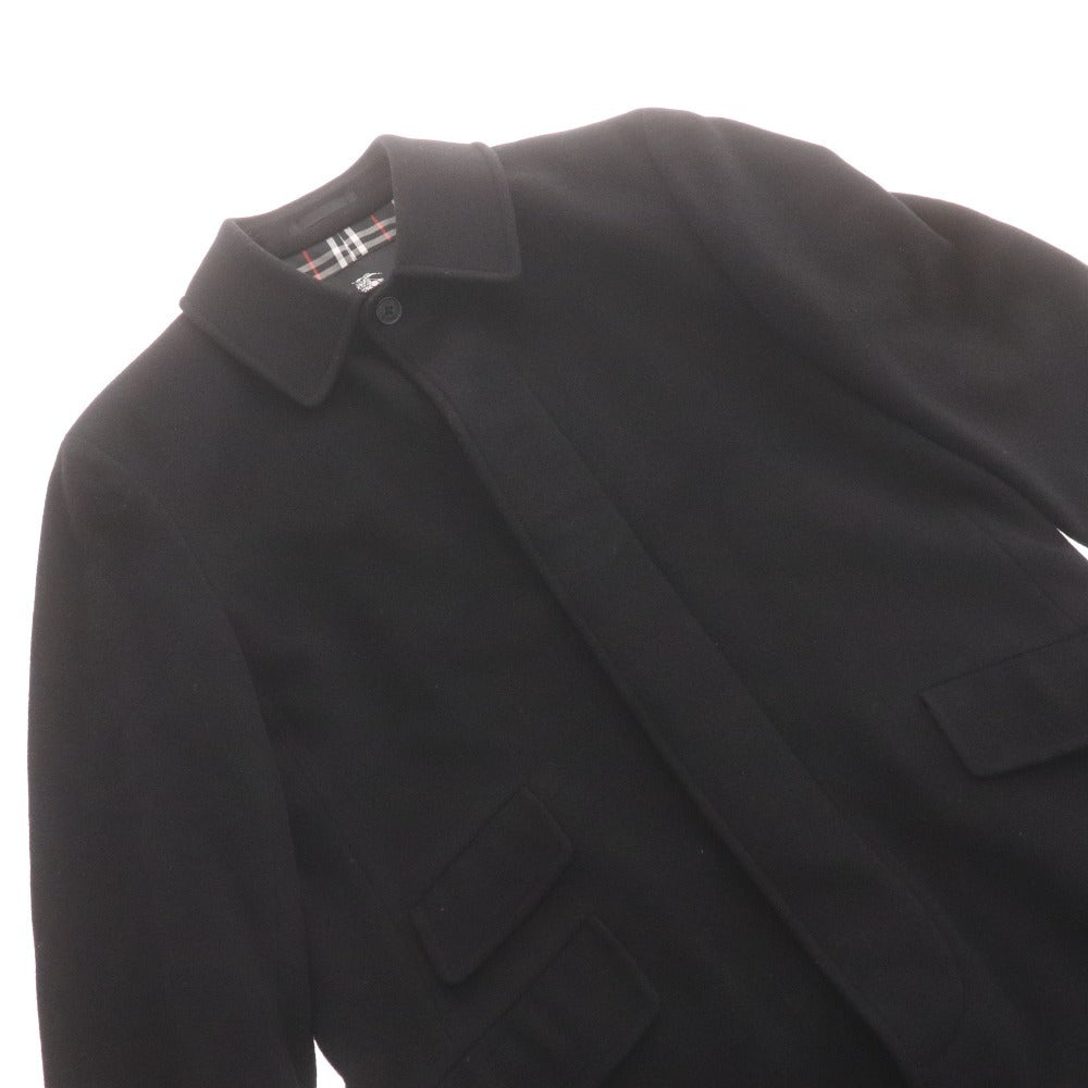 ■ バーバリーブラックレーベル チェスターコート BMC50 長袖 ジャケット アウター 襟ボタン カシミヤ混 ノバチェック 日本製 メンズ M 黒