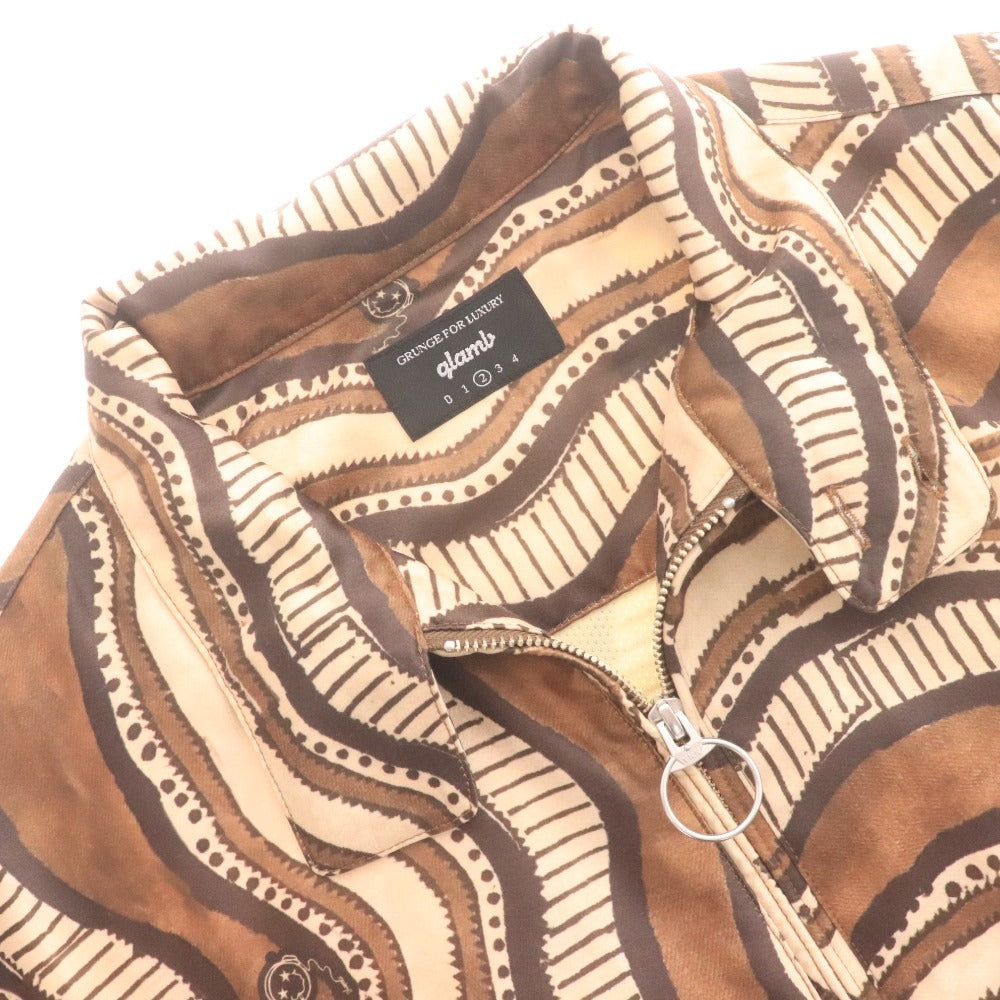 ■ glamb グラム ジャケット 長袖 アウター ファスナー 襟ボタン キャラクター 総柄 メンズ 2 (Mサイズ相当) マルチカラー ブラウン系