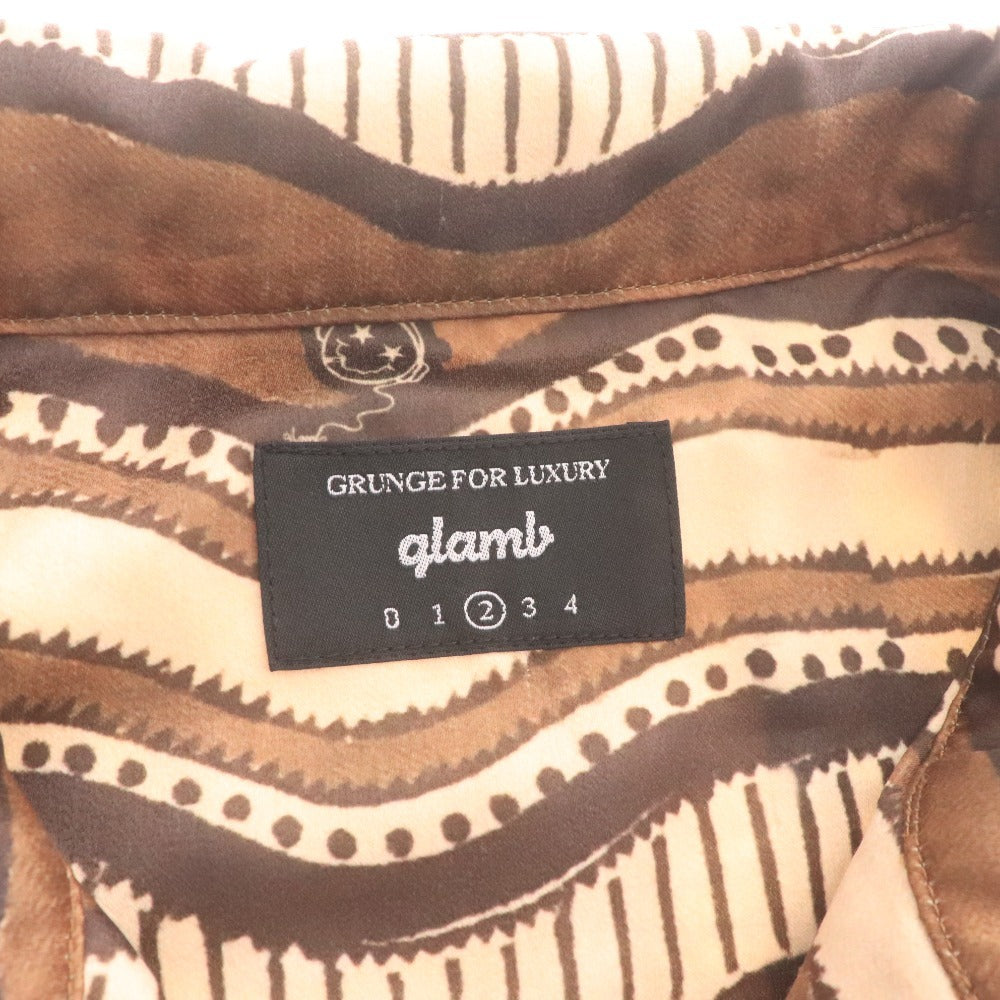 ■ glamb グラム ジャケット 長袖 アウター ファスナー 襟ボタン キャラクター 総柄 メンズ 2 (Mサイズ相当) マルチカラー ブラウン系