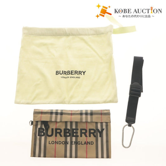 ■ BURBERRY バーバリー ポーチ ハンドバッグ 鞄 ノバチェック柄 カラビナ 小物入れ メンズ レディース ベージュ系 袋付き