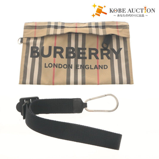 ■ BURBERRY バーバリー ポーチ ハンドバッグ 鞄 ノバチェック柄 カラビナ 小物入れ メンズ レディース ベージュ系