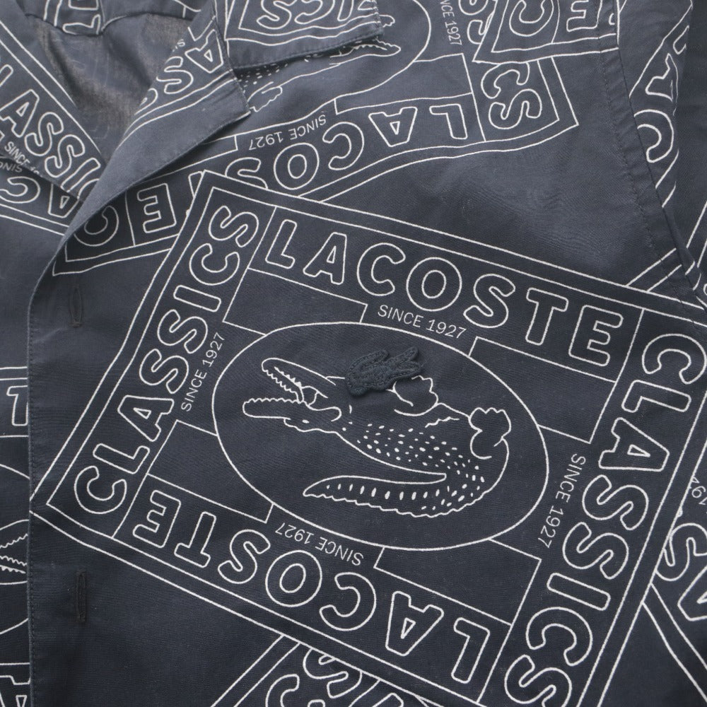 ■ LACOSTE ラコステ シャツ トップス 半袖 襟 ボタン ロゴ柄 メンズ M ネイビー系