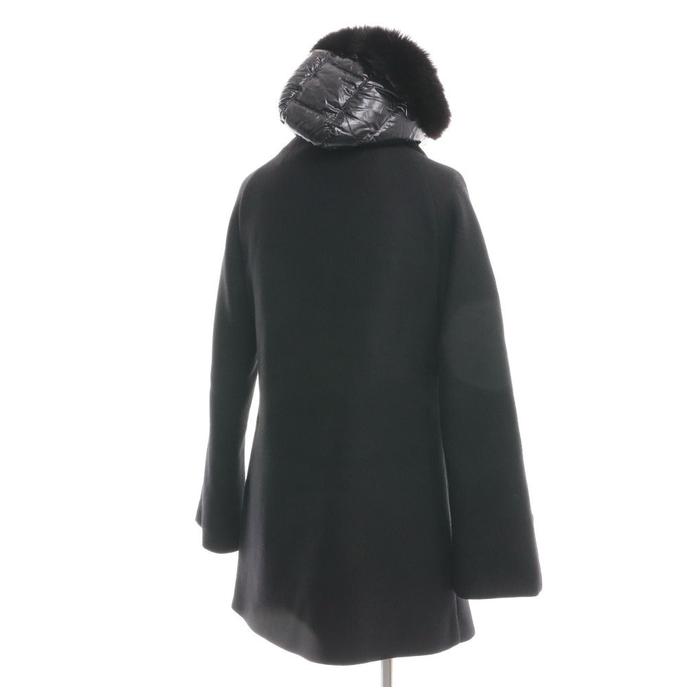 ■ MONCLER モンクレール コート アウター 上着 ゴールドファスナー ボタン フード レディース 1 ブラック ハンガー付き