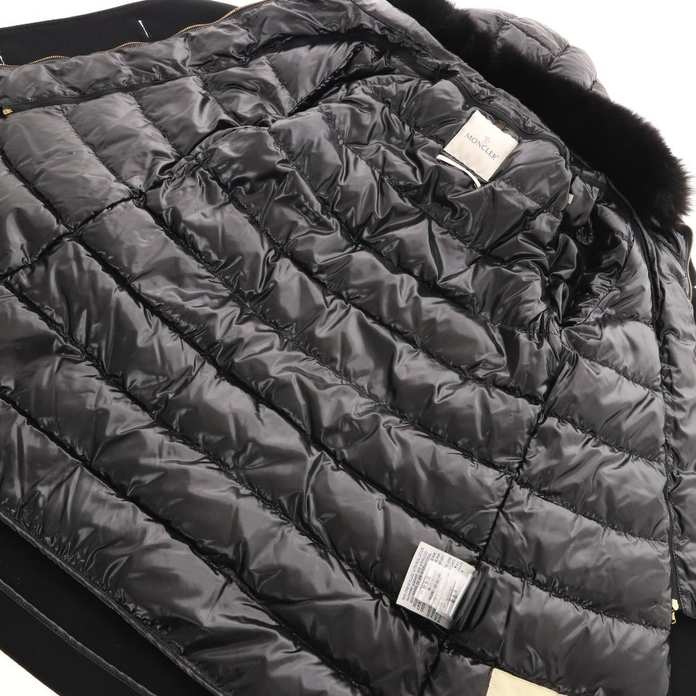 ■ MONCLER モンクレール コート アウター 上着 ゴールドファスナー ボタン フード レディース 1 ブラック ハンガー付き