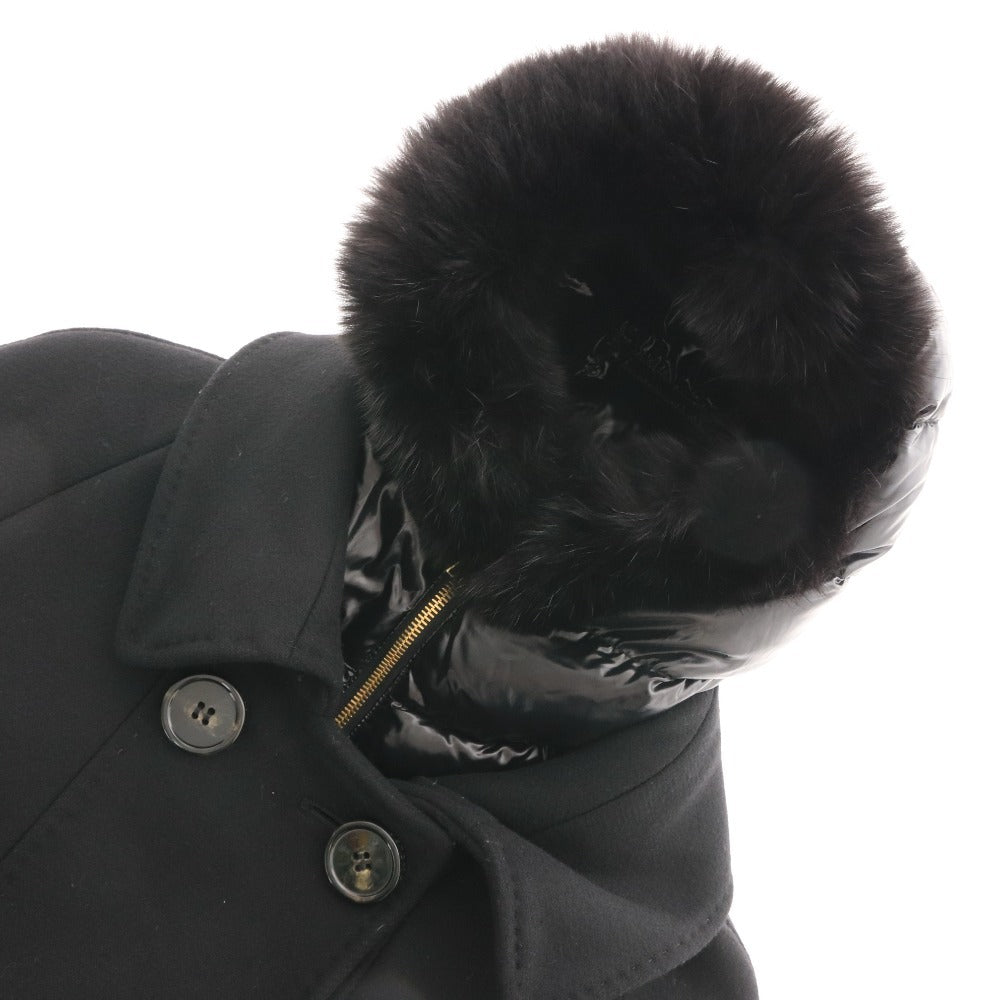 ■ MONCLER モンクレール コート アウター 上着 ゴールドファスナー ボタン フード レディース 1 ブラック ハンガー付き