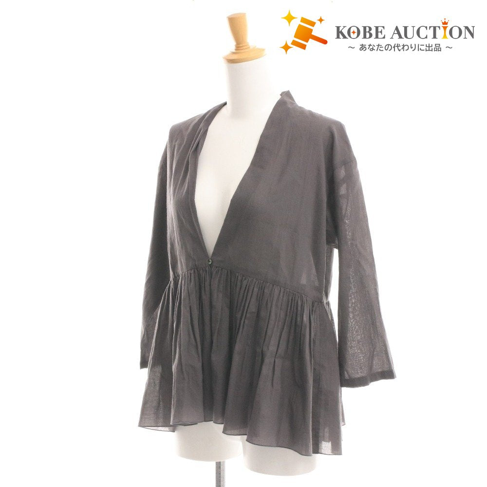 ■ エヴァムエヴァ シャツ ブラウス カーディガン 長袖 E253T020 トップス ギャザー 綿100％ レディース M グレー タグ付き 未使用