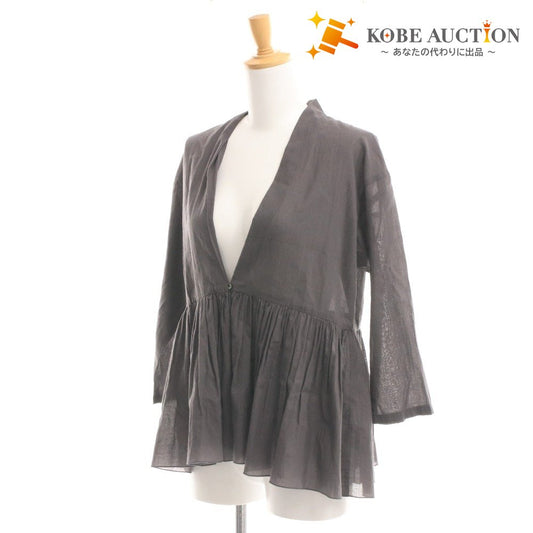 ■ エヴァムエヴァ シャツ ブラウス カーディガン 長袖 E253T020 トップス ギャザー 綿100％ レディース M グレー タグ付き 未使用