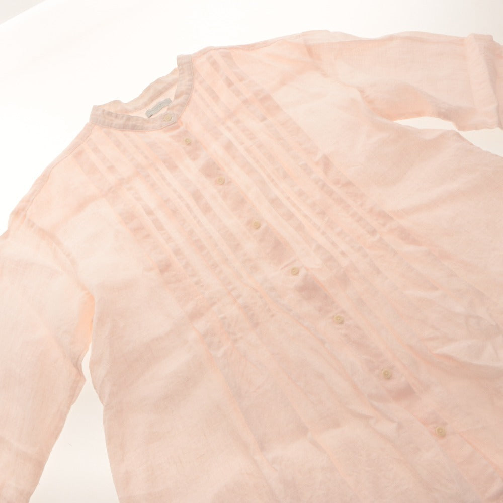 ■ フォグリネンワーク fog linen work シャツ ブラウス 七分袖 トップス バンドカラー ピンタック レディース フリー ピンクベージュ