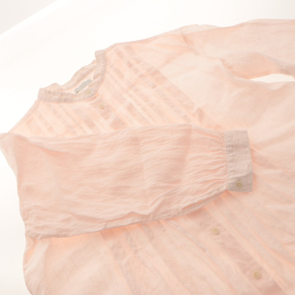 ■ フォグリネンワーク fog linen work シャツ ブラウス 七分袖 トップス バンドカラー ピンタック レディース フリー ピンクベージュ