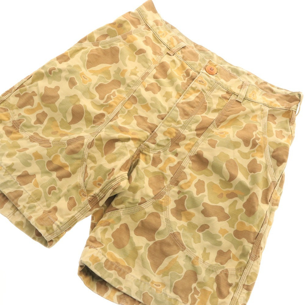 ■ FREEWHEELERS Bubo Camouflage Shorts with Pockets and Buttons, Men's Size 32, Khaki