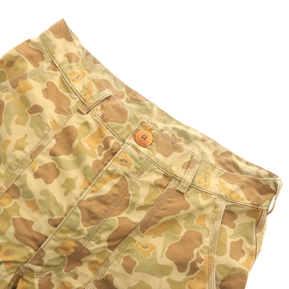 ■ FREEWHEELERS Bubo Camouflage Shorts with Pockets and Buttons, Men's Size 32, Khaki