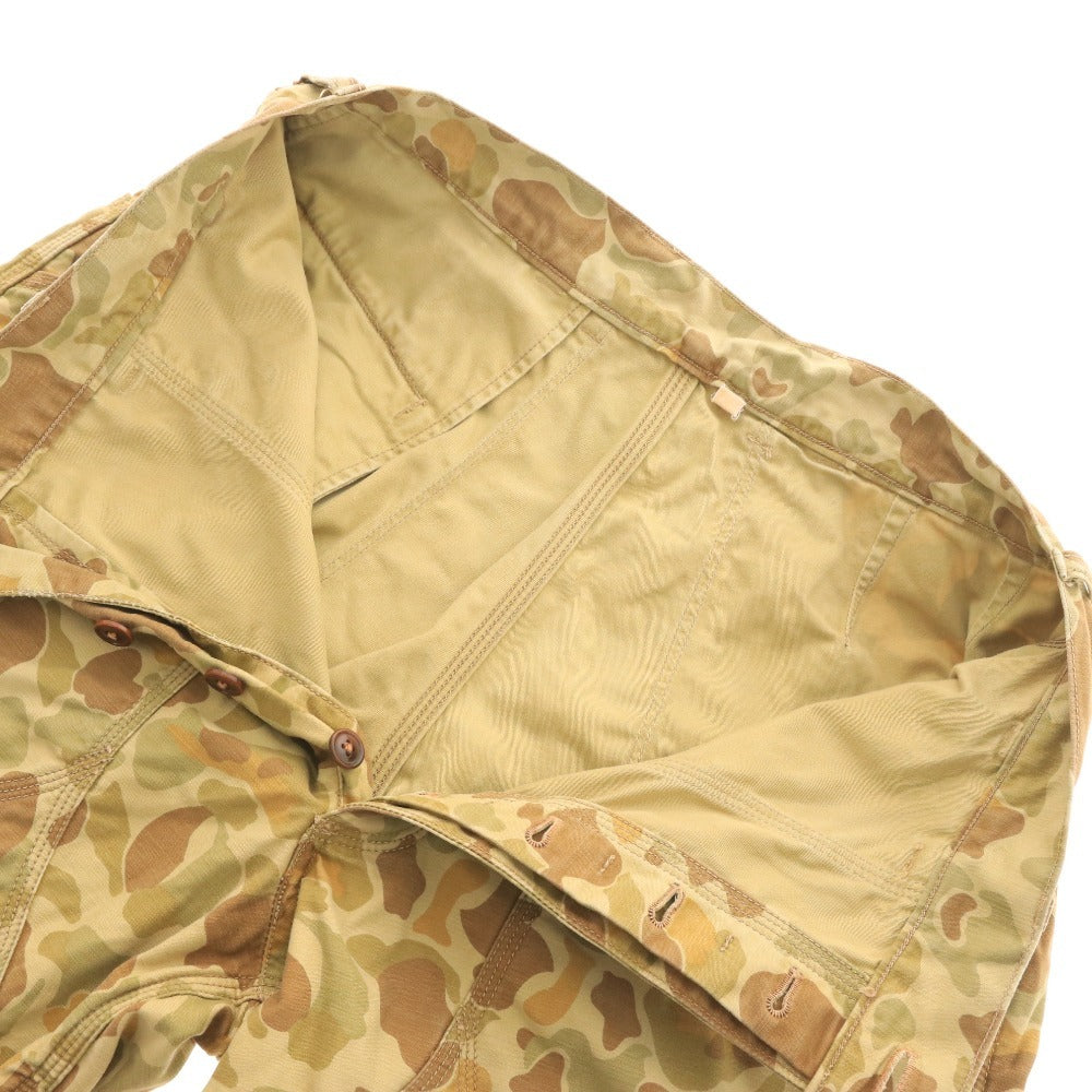 ■ FREEWHEELERS Bubo Camouflage Shorts with Pockets and Buttons, Men's Size 32, Khaki