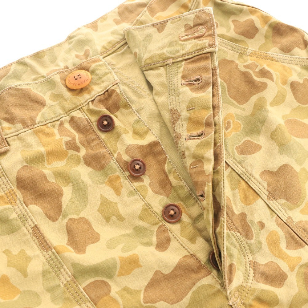 ■ FREEWHEELERS Bubo Camouflage Shorts with Pockets and Buttons, Men's Size 32, Khaki