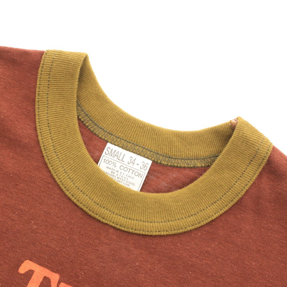 ■ BOOTLEGGERS T-shirt, short sleeves, crew neck, print, Lot 825034, men's and women's, size S, reddish brown