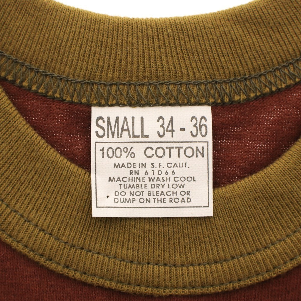 ■ BOOTLEGGERS T-shirt, short sleeves, crew neck, print, Lot 825034, men's and women's, size S, reddish brown