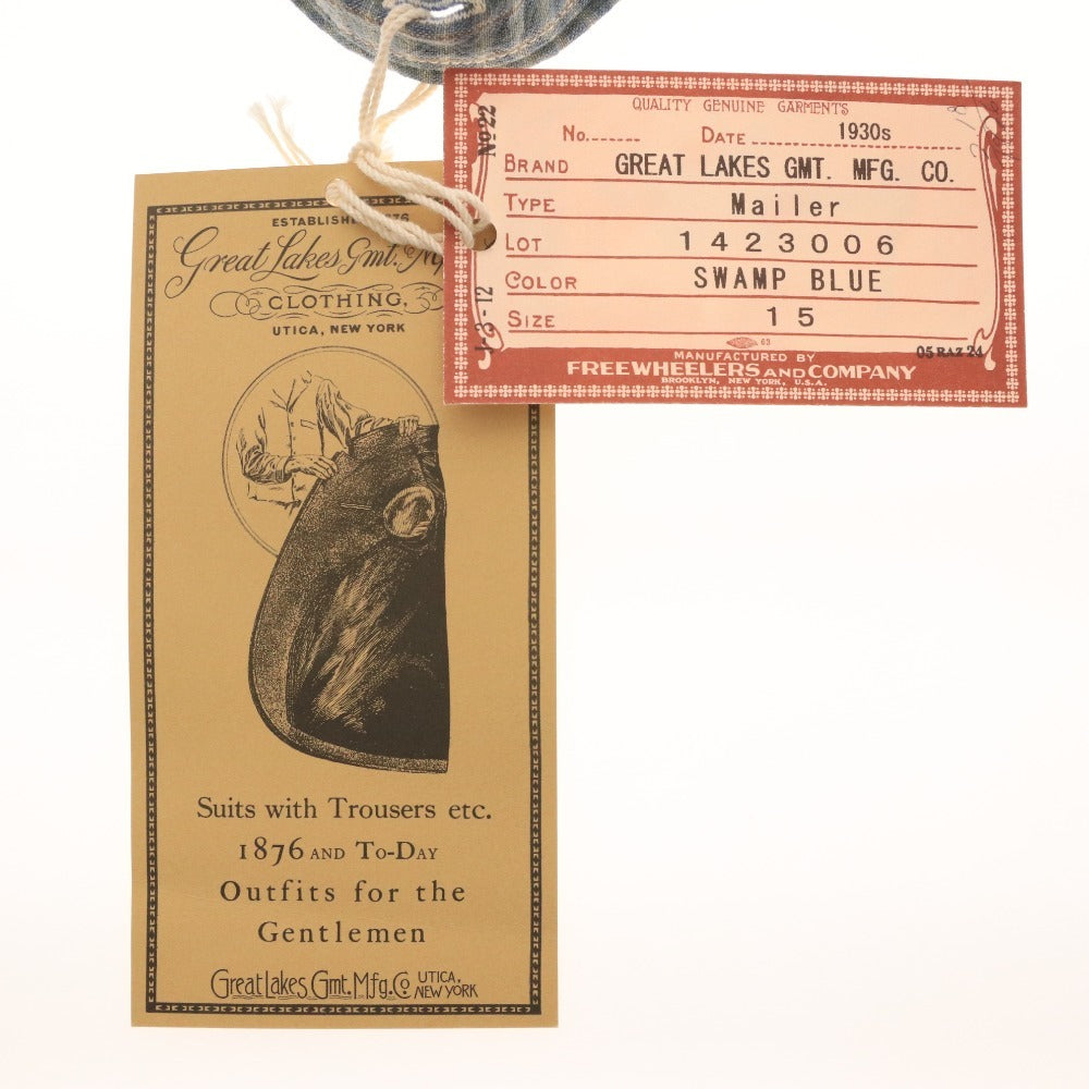 ■ FREEWHEELERS Freewheelers shirt top, long sleeves, buttons, chest pocket, Lot 1423006, Men's, size 15, blue-green