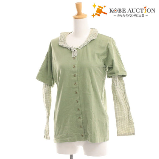 ■ カネコイサオ カーディガン カットソー 長袖 トップス チェック 袖切り替え レディース グリーン