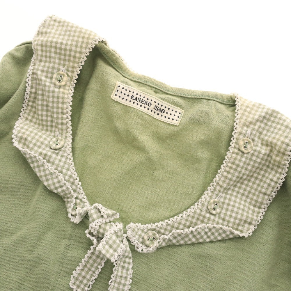 ■ カネコイサオ カーディガン カットソー 長袖 トップス チェック 袖切り替え レディース グリーン