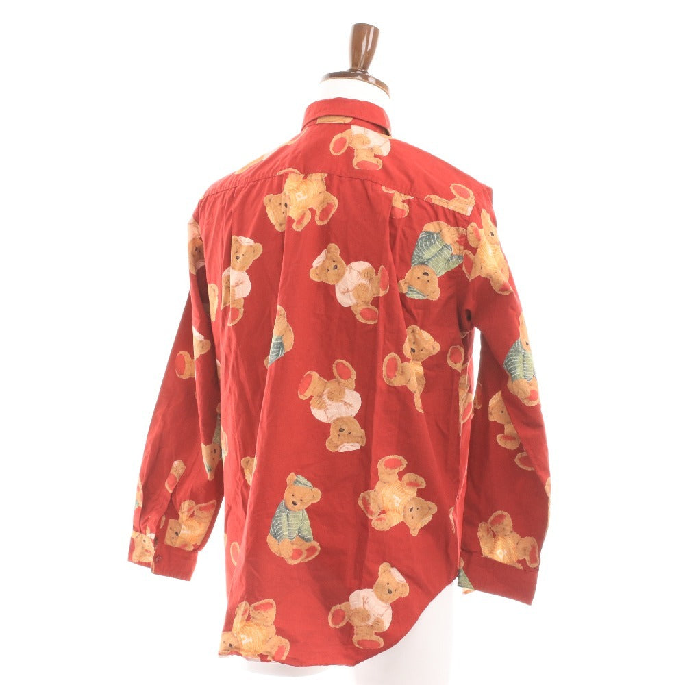 ■ ピンクハウス シャツ 長袖 トップス くま ボタンダウン 胸ポケット メンズ M レッド
