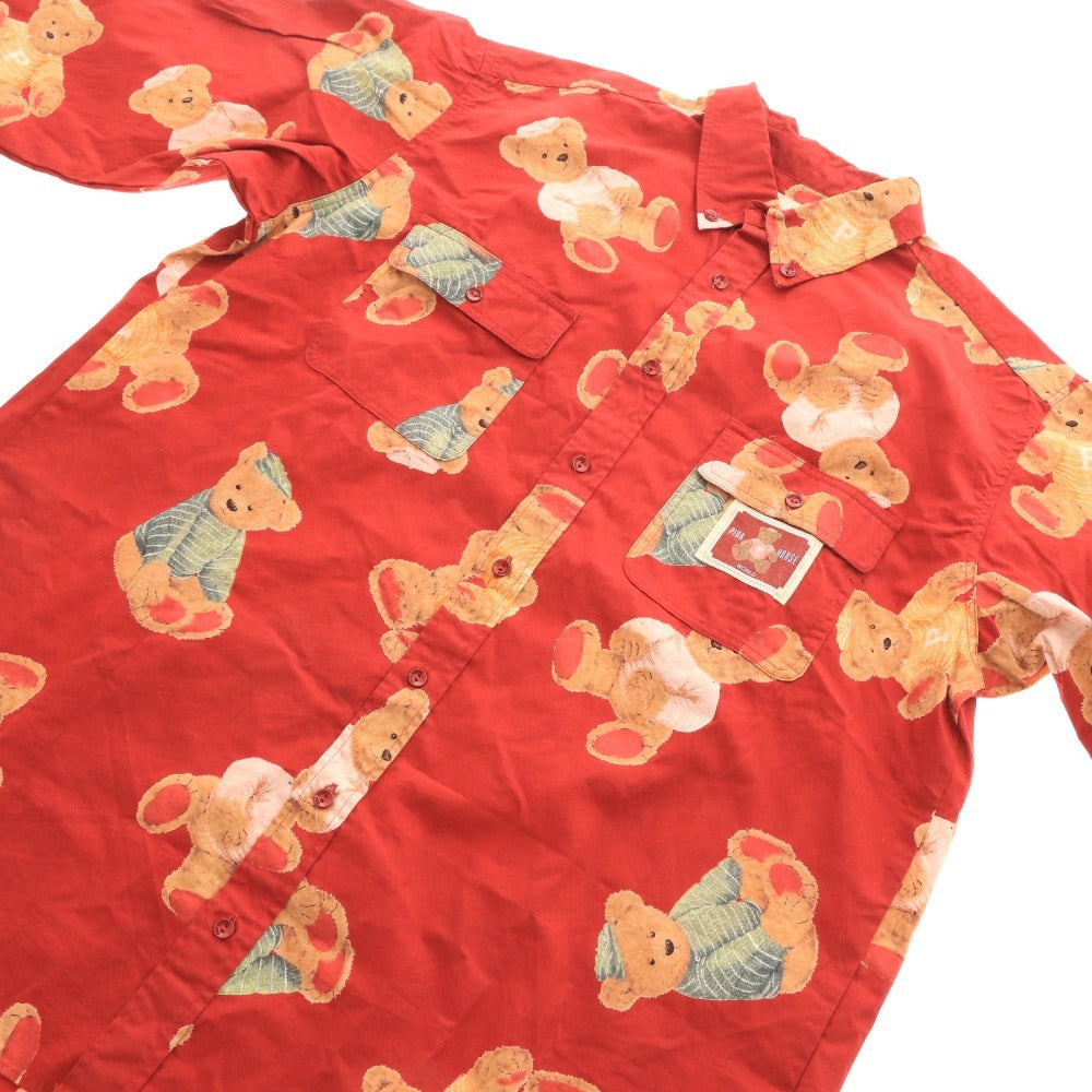 ■ ピンクハウス シャツ 長袖 トップス くま ボタンダウン 胸ポケット メンズ M レッド