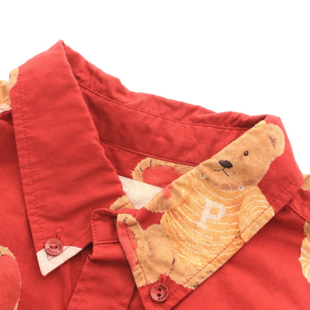 ■ ピンクハウス シャツ 長袖 トップス くま ボタンダウン 胸ポケット メンズ M レッド