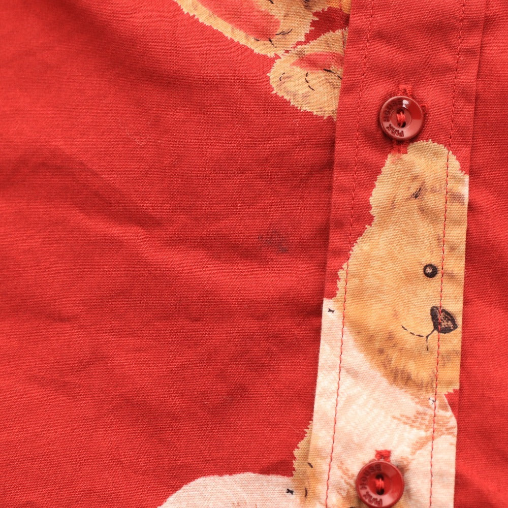 ■ ピンクハウス シャツ 長袖 トップス くま ボタンダウン 胸ポケット メンズ M レッド