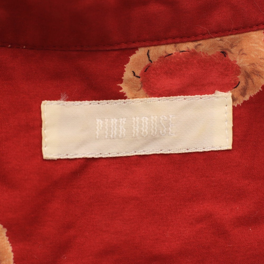 ■ ピンクハウス シャツ 長袖 トップス くま ボタンダウン 胸ポケット メンズ M レッド