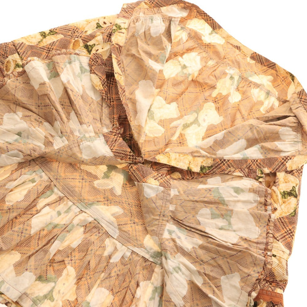 Pink House Women's Long Skirt with Bear Pattern, Check Pattern, and Ruffled Hem, Brown