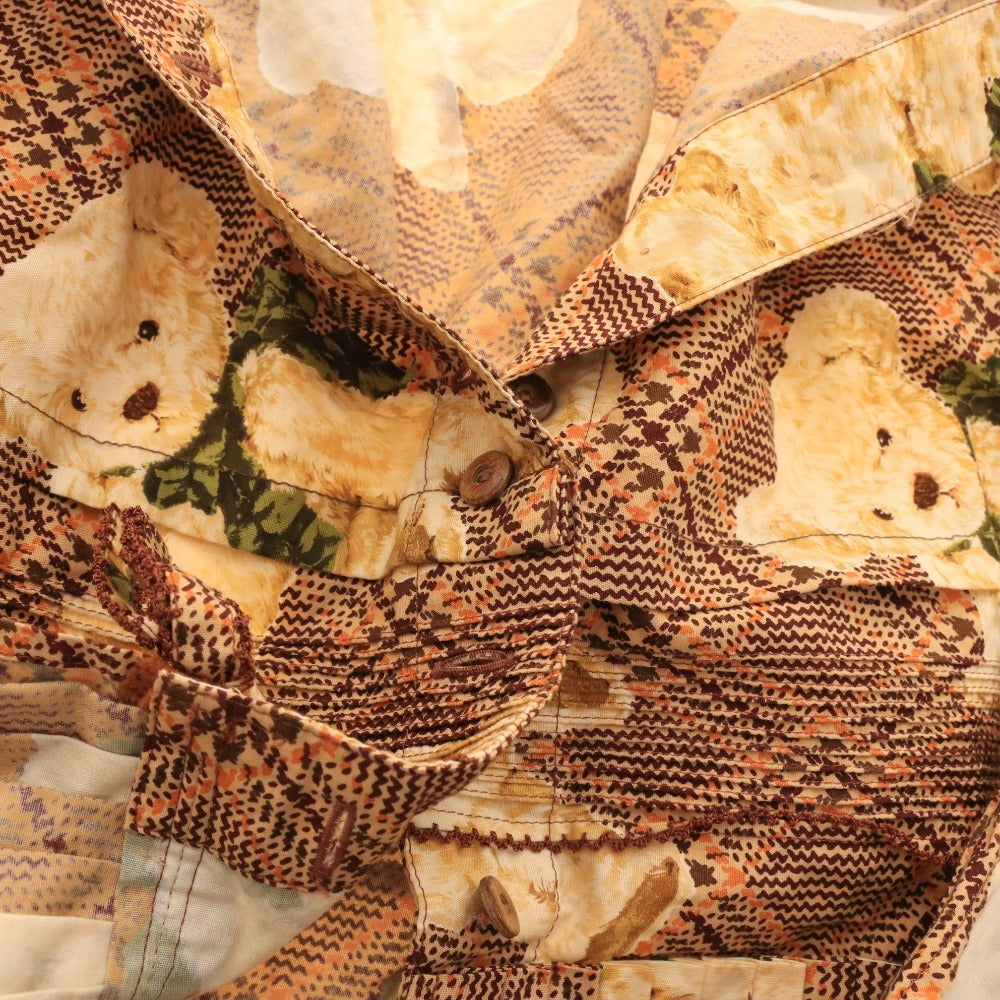 Pink House Women's Long Skirt with Bear Pattern, Check Pattern, and Ruffled Hem, Brown