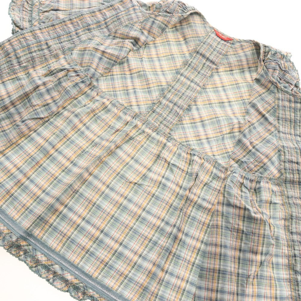 ■ ピンクハウス ブラウス 半袖 トップス チェック フリル リボン レディース グリーン系