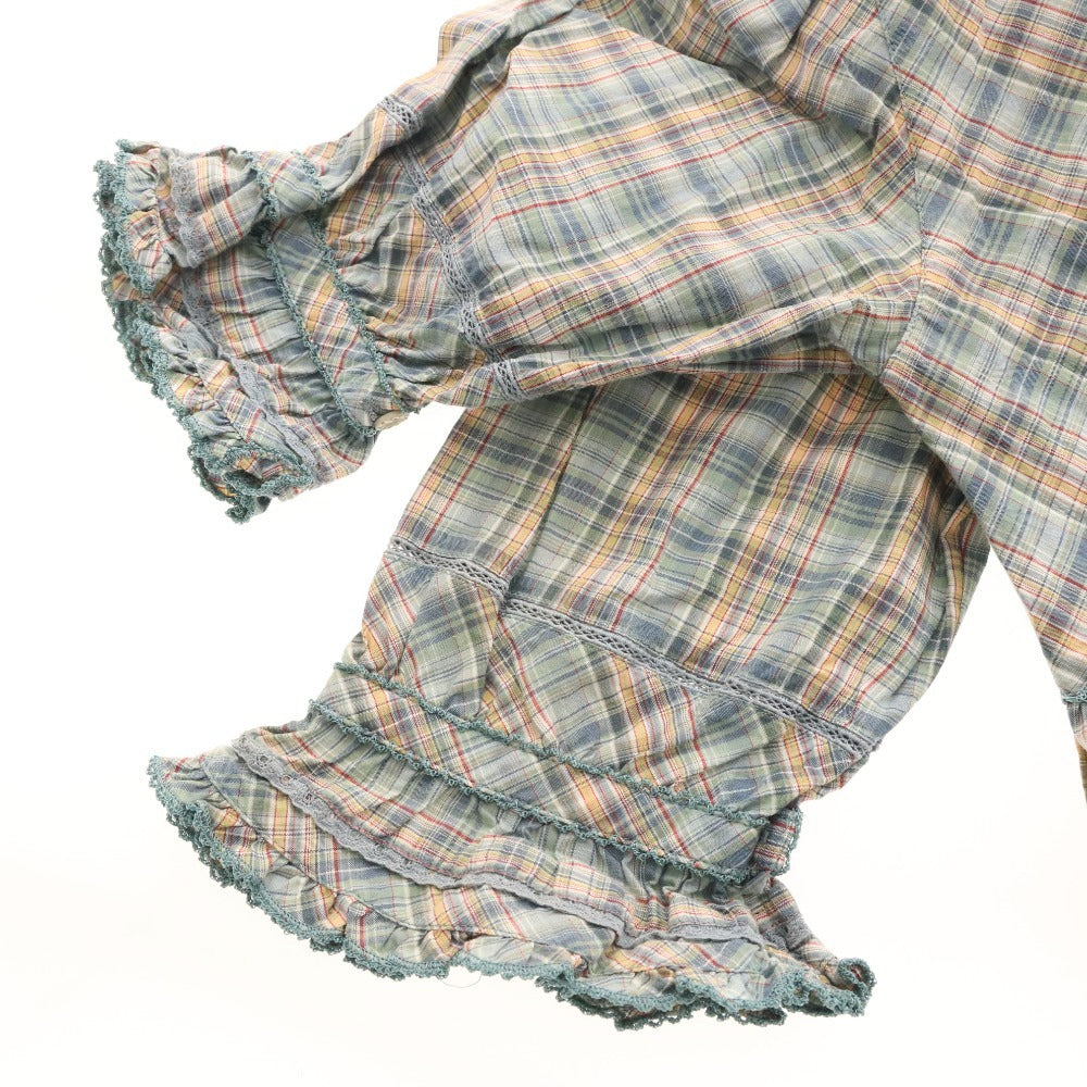 ■ ピンクハウス ブラウス 半袖 トップス チェック フリル リボン レディース グリーン系