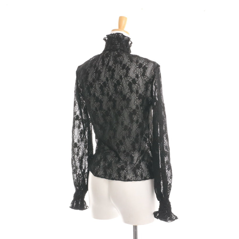 ■ インゲボルグ ブラウス 長袖 トップス レース ハイネック フリル レディース S ブラック