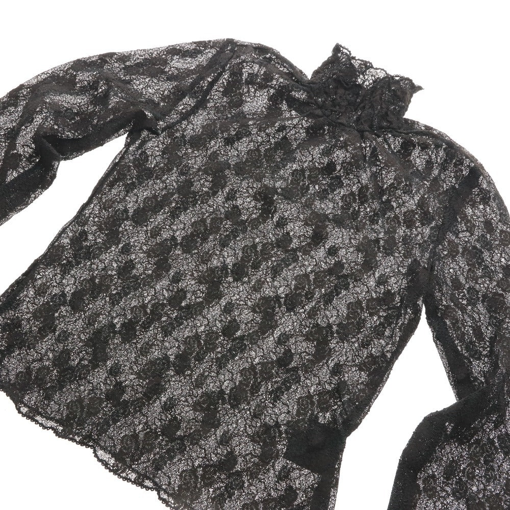 ■ インゲボルグ ブラウス 長袖 トップス レース ハイネック フリル レディース S ブラック