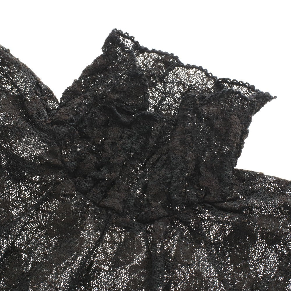■ インゲボルグ ブラウス 長袖 トップス レース ハイネック フリル レディース S ブラック