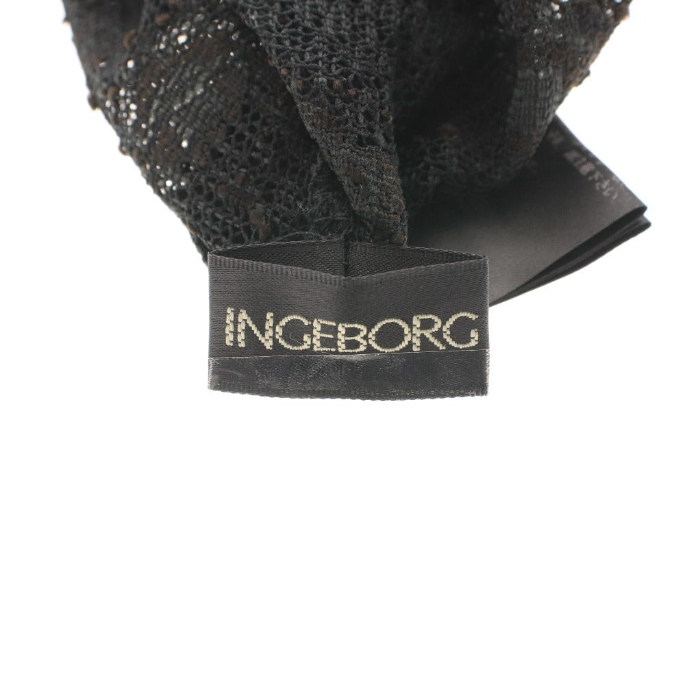 ■ インゲボルグ ブラウス 長袖 トップス レース ハイネック フリル レディース S ブラック