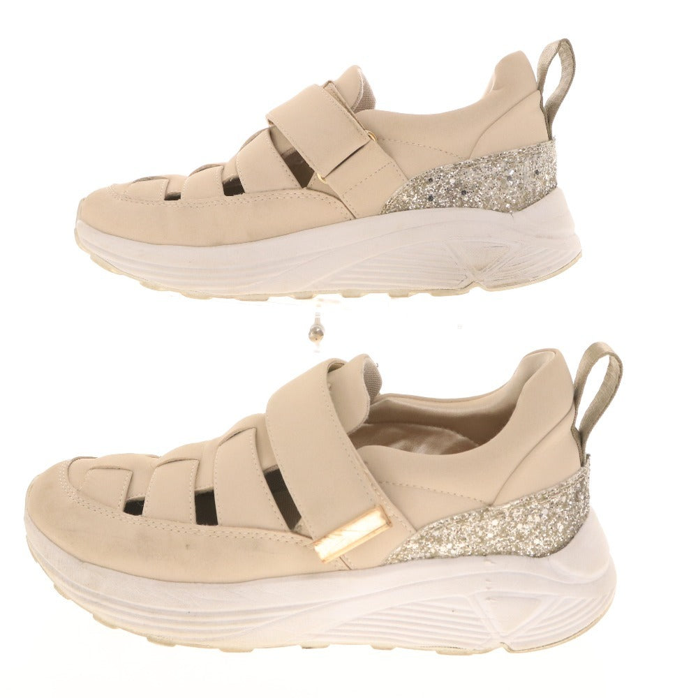 ■ プラスダイアナ スニーカー シューズ 靴 ラメ グルカスニーカー レディース 23.5cm ベージュ