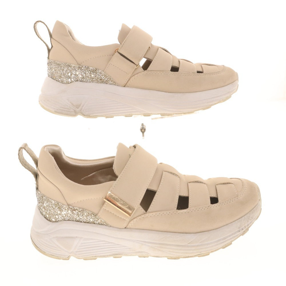 ■ プラスダイアナ スニーカー シューズ 靴 ラメ グルカスニーカー レディース 23.5cm ベージュ