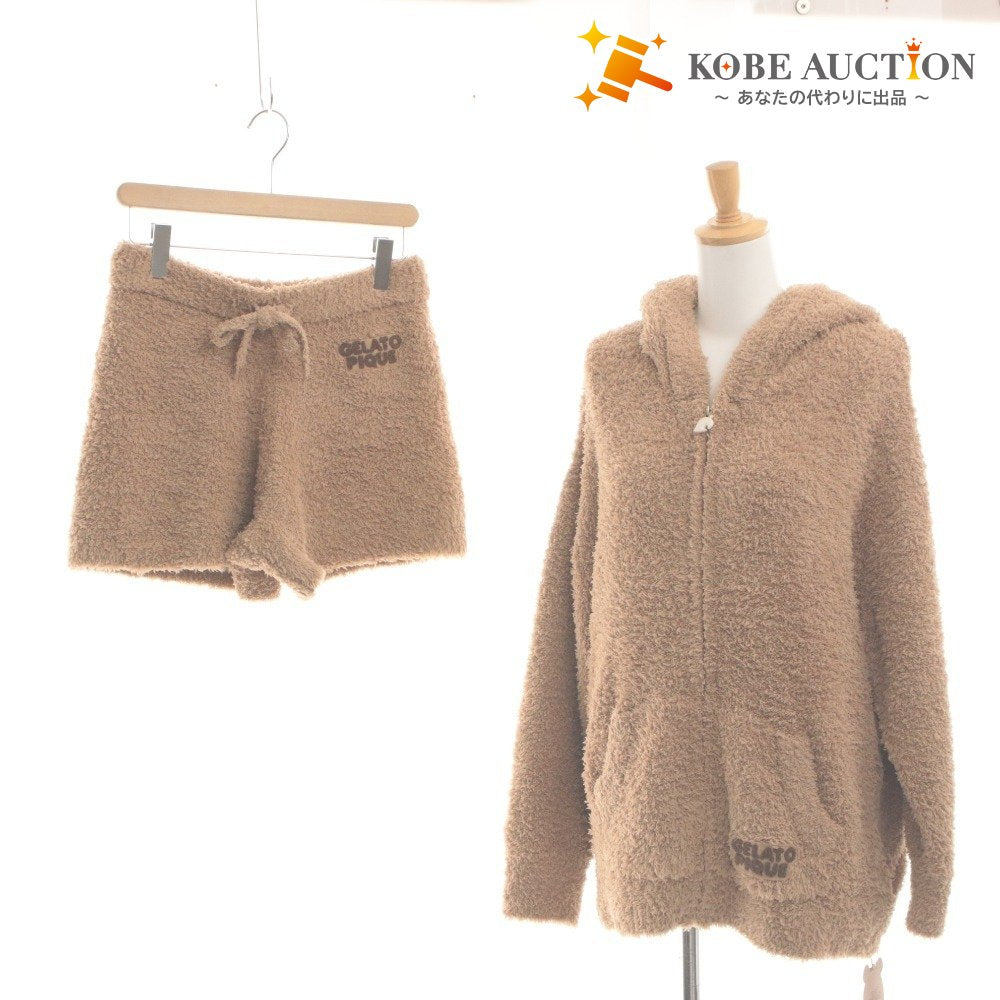 ■ ジェラートピケ gelato pique セットアップ ジップアップフーディー ショートパンツ レディース フリーサイズ ライトブラウン系 未使用