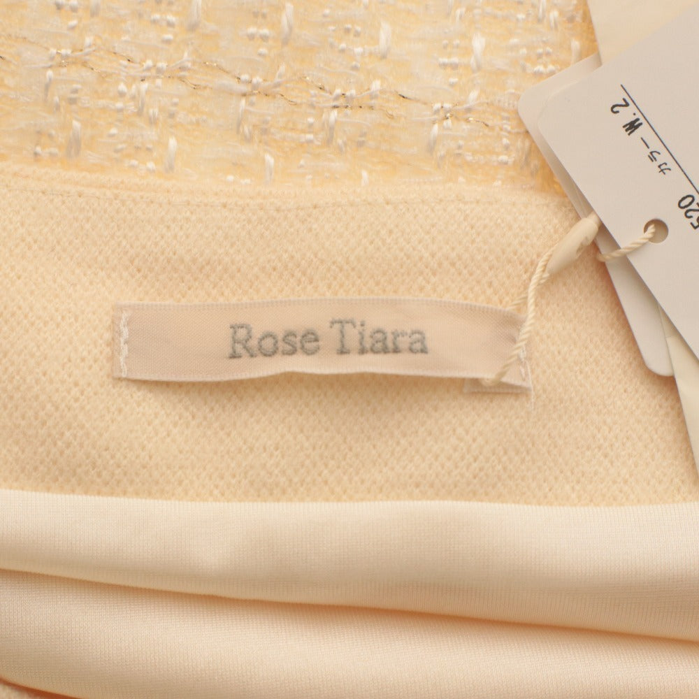 ■ ローズティアラ Rose Tiara ワンピース 長袖 大きいサイズ レース ツイード レディース 46(XL～XXL相当） アイボリー タグ付き 未使用